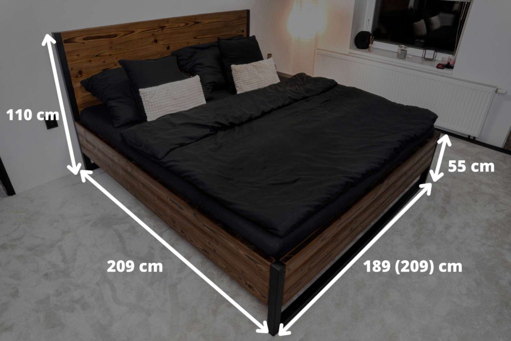 rozměry_postel_dompos_kartáčované dřevo
