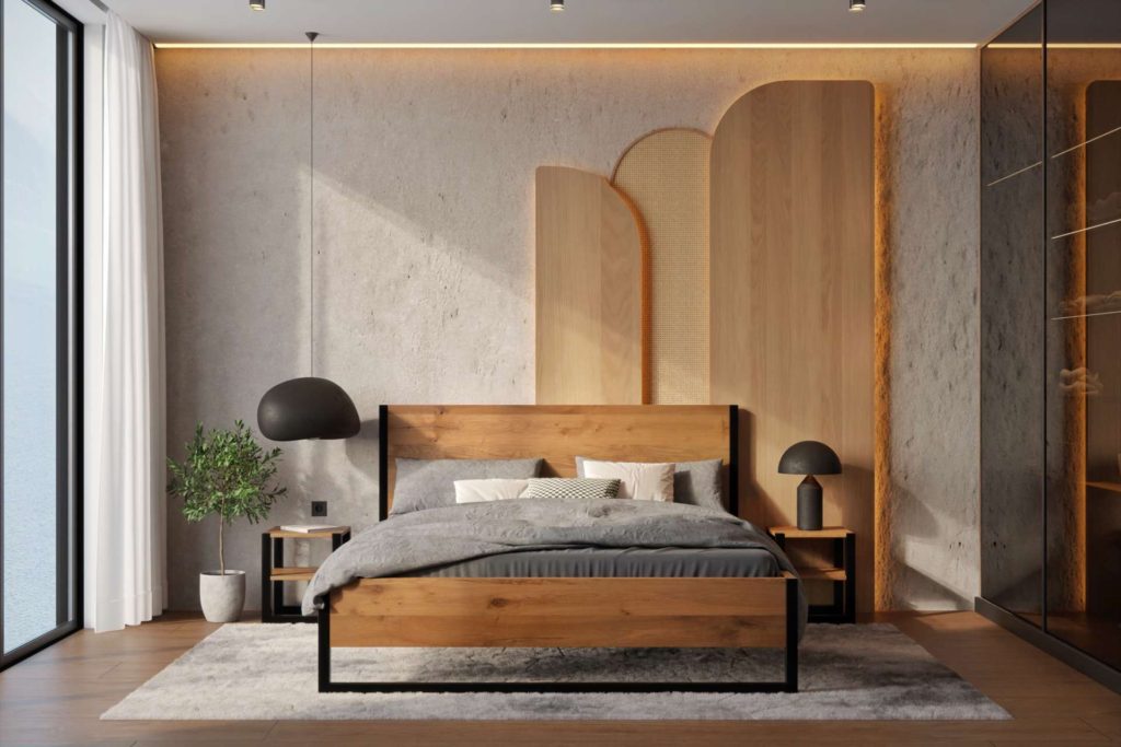 masivní dubová postel ocelová konstrukce manželská design dompos výrobce českých postelí
